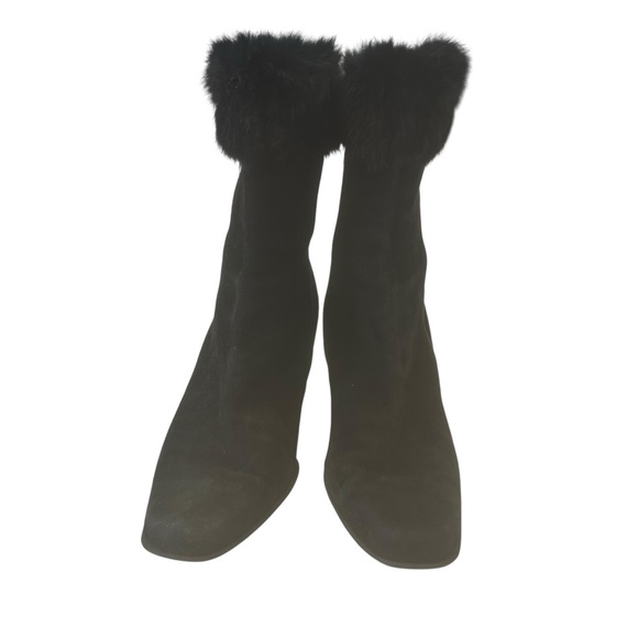 Vintage black suede booties Italy women’s size 40 USA 9B fur trim bohochic zips - Picture 8 of 16